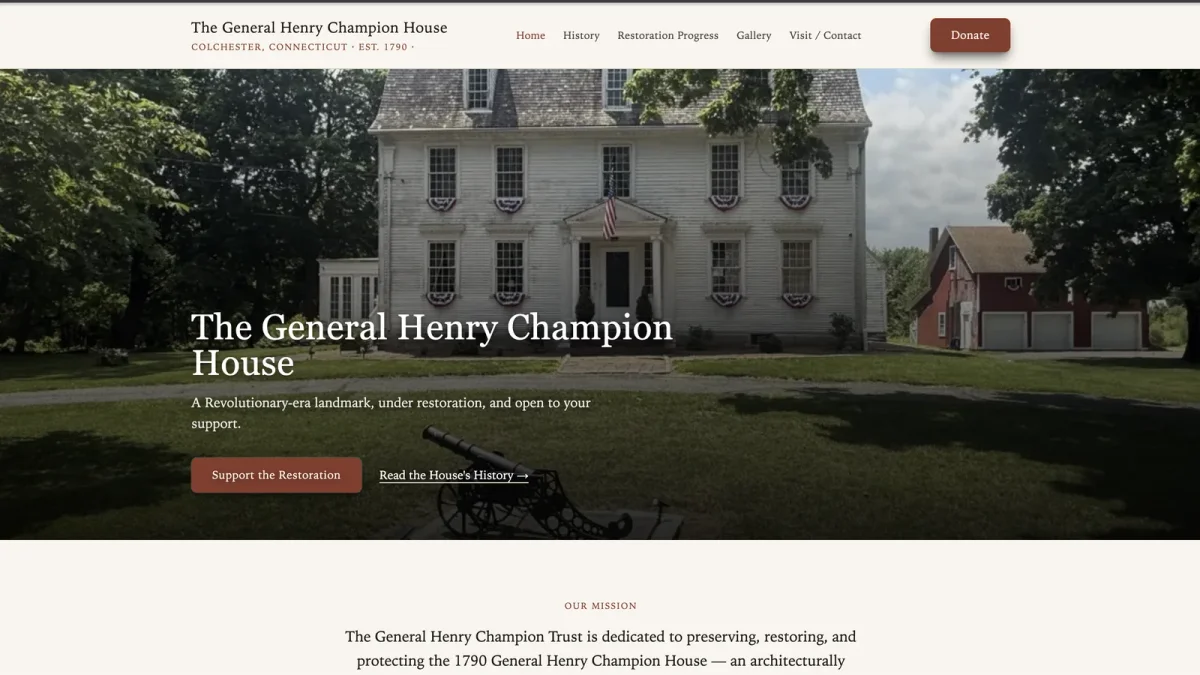 General Henry Champion House homepage — built by Shoreline Web Solutions